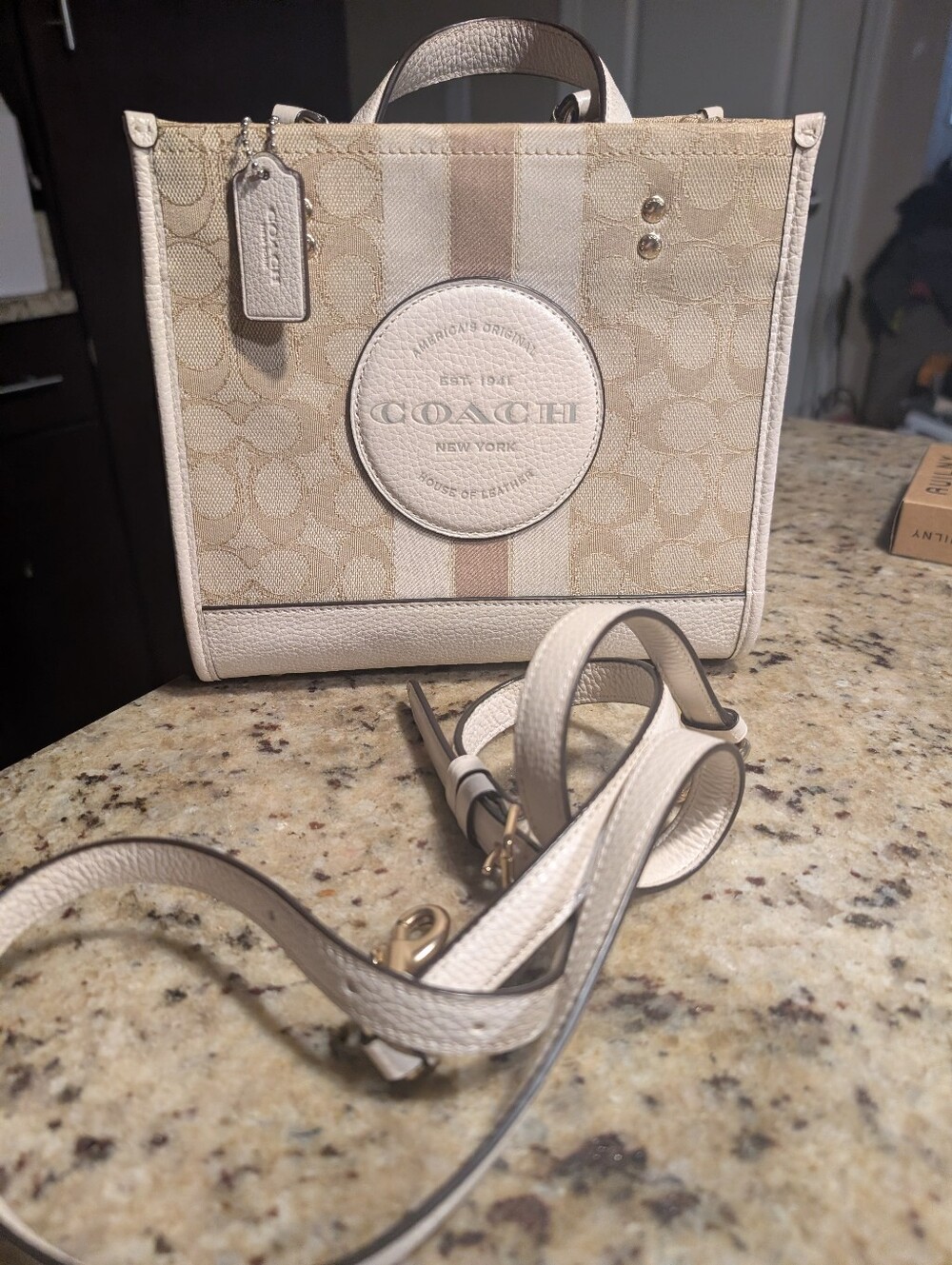 Coach Cream & Beige Dempsey Tote 22 Bag Crossbody